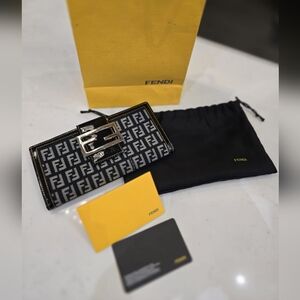 AUTHENTIC Fendi Black Zucca Canvas Continental Wallet - Silver FF Buckle